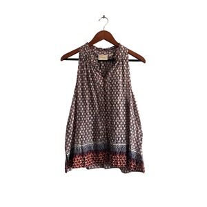 Maeve Geometric Print Sleeveless V-Neck Button Front Blouse Top Women's Large